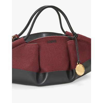 Shop Loewe Women's Burgundy/black Paseo Small Leather And Cotton Shoulder Bag