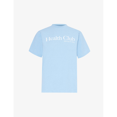 Shop Sporty And Rich Sporty & Rich Women's Sky Blue Health Club Branded-print Cotton-jersey T-shirt