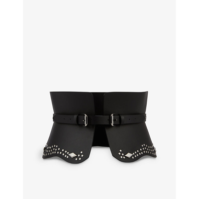 Shop The Kooples Womens Black Stud-embellished High-rise Leather Belt