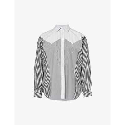 Shop Maison Margiela Panelled Striped Cotton-blend Shirt In Black White