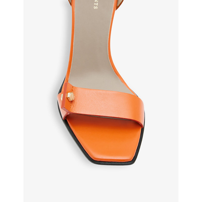 Shop Allsaints Betty Metal-hardware Heeled Leather Sandals In Zesty Orange