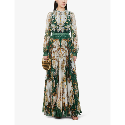 Shop Mary Katrantzou Women's Poly Ggt Green Floral Selene Floral-pattern Woven Maxi Dress