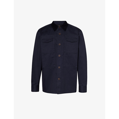 Shop Barbour Men's Navy Faulkner Corduroy-collar Cotton-twill Overshirt