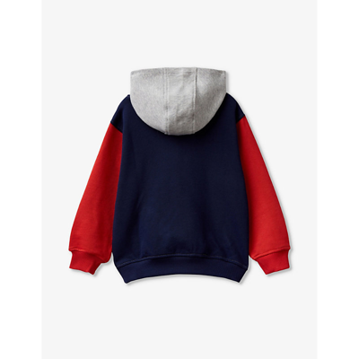 Shop Benetton Grey/vy Branded Colour-block Cotton-jersey Hoody 18 Months - 6 Years In Grey/navy