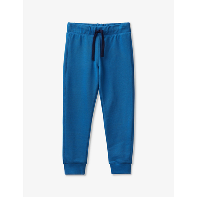 Shop Benetton Branded-print Back-pocket Cotton-jersey Jogging Bottoms 6-14 Years In Airforce Blue