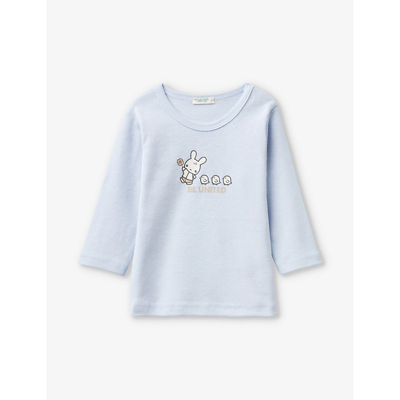 Shop Benetton Pale Blue Branded-print Long-sleeved Organic-cotton T-shirt 1-18 Months