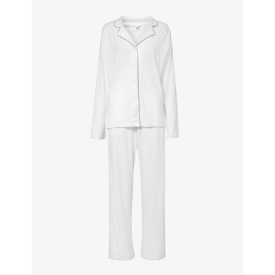 Shop Skin Womens Wht/hthr Grey Cayla Relaxed-fit Organic Cotton-jersey Pyjama Set