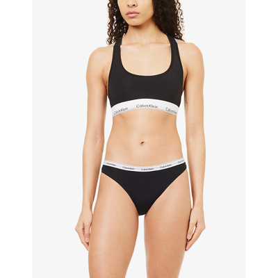 Shop Calvin Klein Women's Blk Wht Grey Modern Branded-waistband Pack Of Three Stretch-cotton Briefs