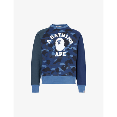 Shop A Bathing Ape Men's Vy Crewneck Brand-patch Cotton-jersey Sweatshirt In Navy