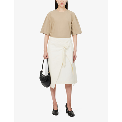 Shop Bottega Veneta Women's Dove Wrap-around Mid-rise Cotton-twill Midi Skirt