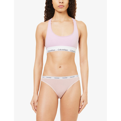 Calvin Klein Womens Subdued Modern Branded-waistband Stretch-cotton Briefs In Subdued