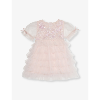 Shop Tutu Du Monde Pink Cloud Ruffle-trim Bead-embellished Cotton Dress 3-24 Months