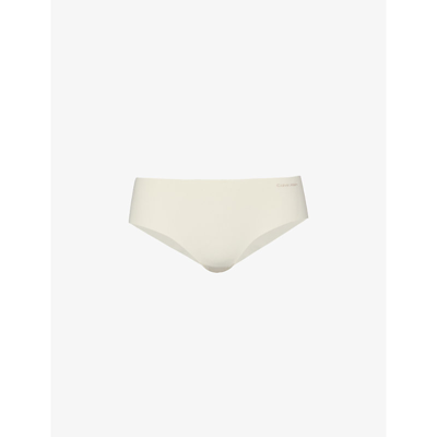 Calvin Klein Womens Ivory Invisibles Logo-print Stretch-cotton Briefs In Ivory