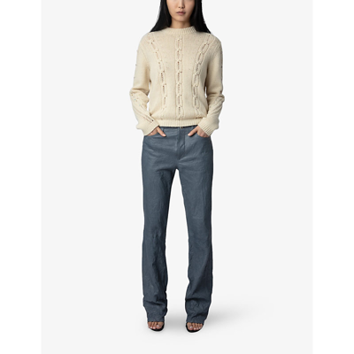 Shop Zadig & Voltaire Zadig&voltaire Womens Vanille Morley Cable-knit Wool Jumper