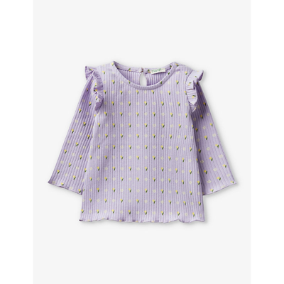 Shop Benetton Lilac Pattern Floral-print Frill-trim Stretch-cotton T-shirt 1-18 Months