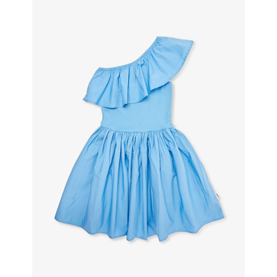 Shop Molo Girls Forget Me Not Kids Chloey One-shoulder Stretch-organic Cotton Dress 3-14 Years