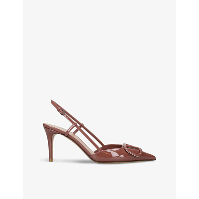 Shop Valentino Vlogo 80 Pointed-toe Leather Slingback Courts In Brown/oth