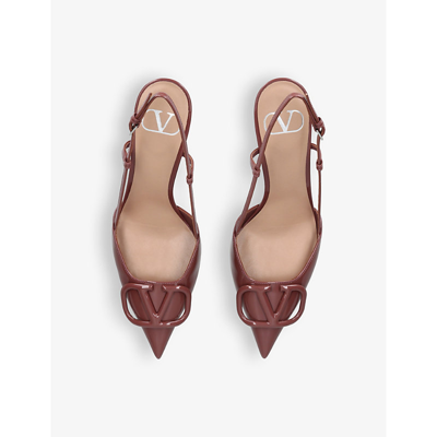 Shop Valentino Vlogo 80 Pointed-toe Leather Slingback Courts In Brown/oth