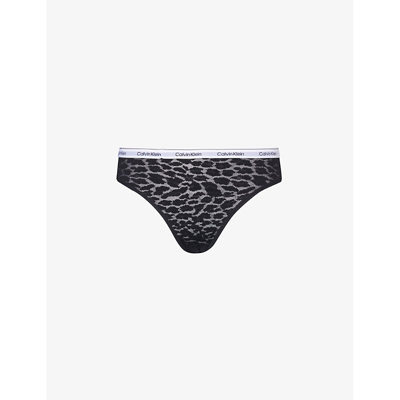 Shop Calvin Klein Women's Black Modern Branded-waistband Stretch-lace Briefs