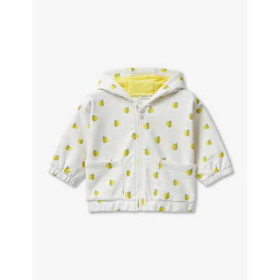 Shop Benetton Cream/yellow Bee-print Hooded Stretch-cotton Jacket 1-18 Months