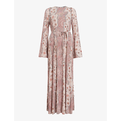 Shop Allsaints Womens Clay Pink Susannah Cascade Graphic-print Stretch-woven Maxi Dress