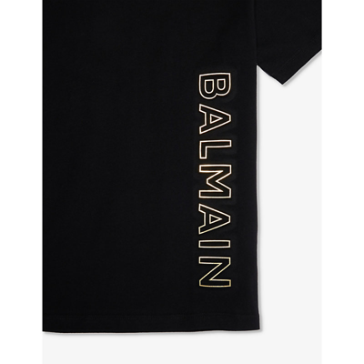 Shop Balmain Boys Black/gold Kids Logo-print Short-sleeve Cotton-jersey T-shirt 8-14 Years