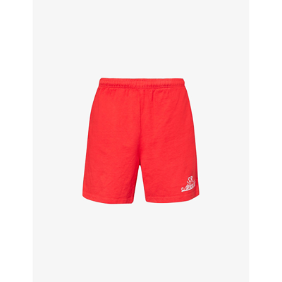 Shop Sporty And Rich Sporty & Rich Women's Sports Red Prep Branded-print Cotton-jersey Shorts