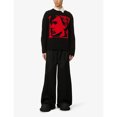 Shop Comme Des Garçons Shirt Comme Des Garcons Shirt Men's Red Andy Warhol Intarsia-motif Knitted Jumper