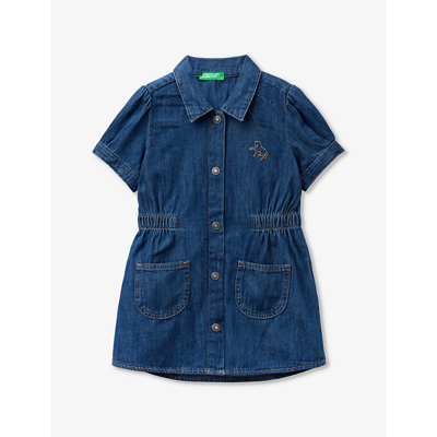 Shop Benetton Horse-embroidered Denim Dress 18 Months-6 Years In Blue Denim