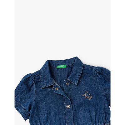 Shop Benetton Horse-embroidered Denim Dress 18 Months-6 Years In Blue Denim