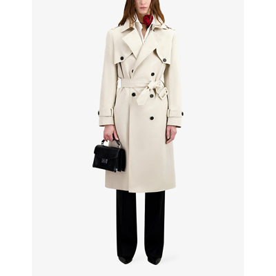 Shop The Kooples Womens Beige Notch-collar Double-breasted Cotton-blend Trench Coat