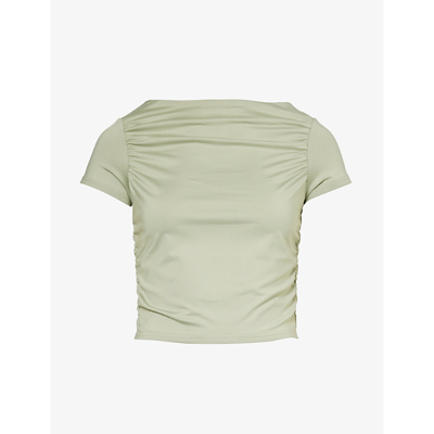 Shop 4th & Reckless Darrilyn Ruched Stretch-woven Top In Sage
