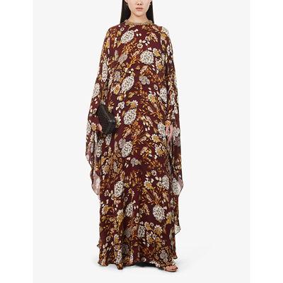 Shop Mary Katrantzou Women's Metallum Aop Maroon Taylor Floral-pattern Silk Maxi Dress