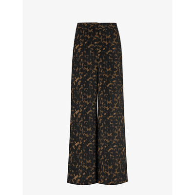 Shop Theory Women's Dark Brown Multi Abstract-print Wide-leg High-rise Stretch-woven Trousers