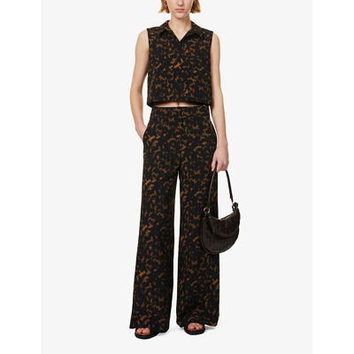 Shop Theory Women's Dark Brown Multi Abstract-print Wide-leg High-rise Stretch-woven Trousers