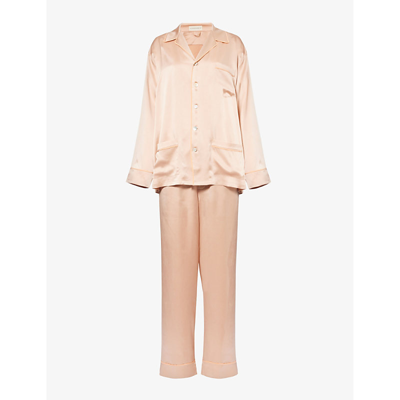 Shop Olivia Von Halle Yves Contrast-piping Silk Pyjama Set In Shell