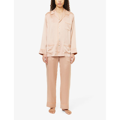 Shop Olivia Von Halle Women's Shell Yves Contrast-piping Silk Pyjama Set