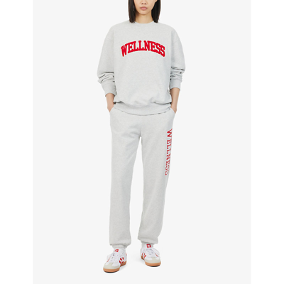 Shop Sporty And Rich Sporty & Rich Women's Heather Gray Wellness Branded-print Cotton-blend Jogging Bottoms