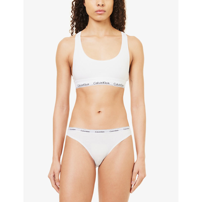 Calvin Klein Womens White Modern Branded-waistband Stretch-cotton Briefs In White