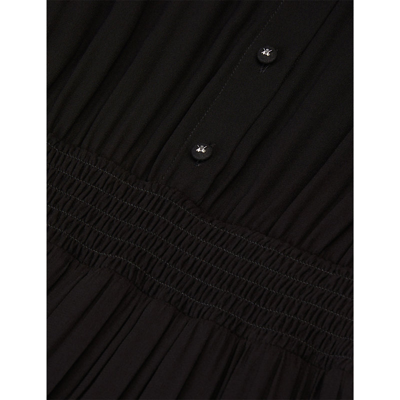 Shop The Kooples Smocked-waist Long-sleeve Woven Maxi Dress In Black