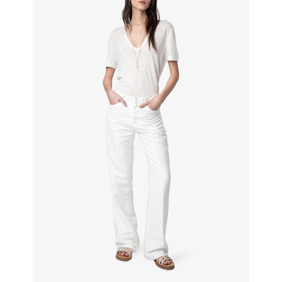 Shop Zadig & Voltaire Zadig&voltaire Women's Blanc Wassa V-neck Short-sleeve Linen-blend T-shirt