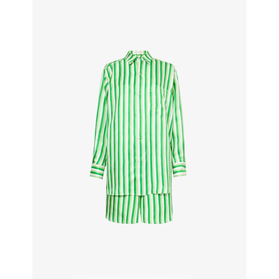 Shop Olivia Von Halle Women's Piscis Kick Stripe-pattern Silk Pyjama Set