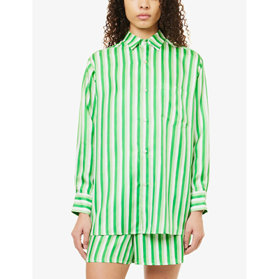 Shop Olivia Von Halle Kick Stripe-pattern Silk Pyjama In Piscis