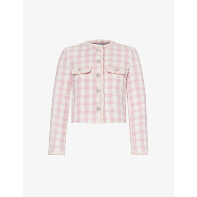 Shop Self-portrait Women's Pink Bouclé-texture Chest-pocket Woven Jacket