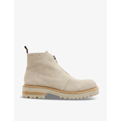 Shop Allsaints Master Zip-front Suede Ankle Boots In Sand