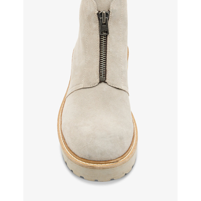 Shop Allsaints Master Zip-front Suede Ankle Boots In Sand