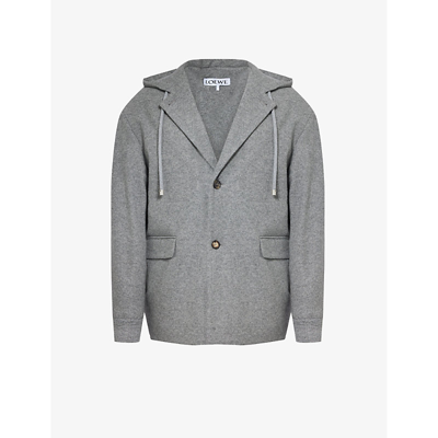 Shop Loewe Notched-lapel Relaxed-fit Wool And Cashmere-blend Jacket In Grey Melange