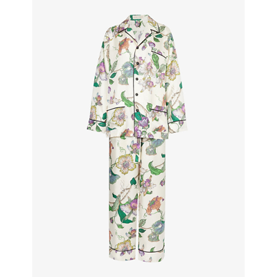 Shop Olivia Von Halle Women's Aura Yves Floral-pattern Silk Pyjama Set
