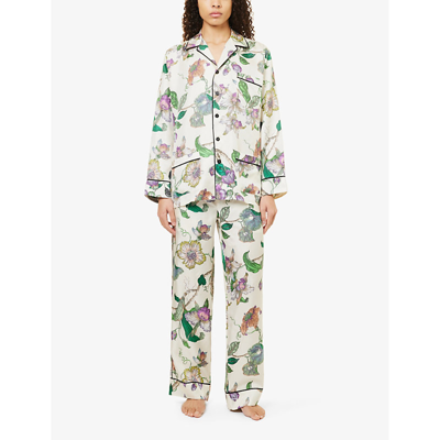 Shop Olivia Von Halle Women's Aura Yves Floral-pattern Silk Pyjama Set