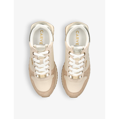 Shop Carvela Women's Taupe Track Star Logo-embellished Nylon And Leather Low-top Trainers